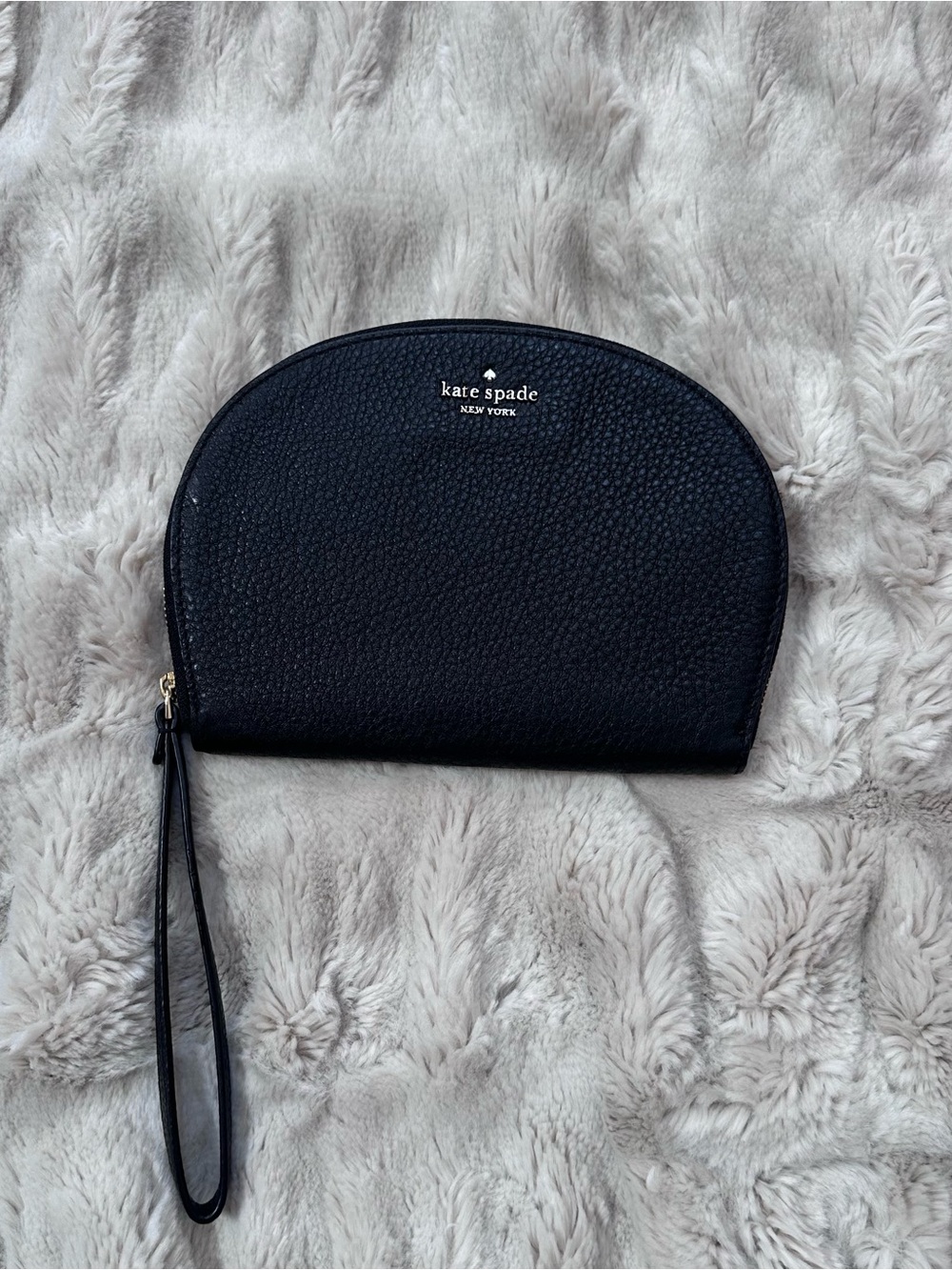 Kate Spade Black Pebbled Leather Wristlet Clutch Zip Pouch - Picture 2 of 4